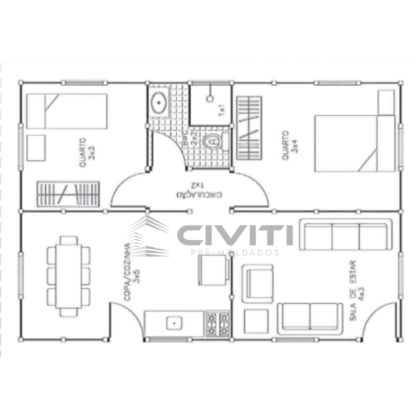 Projeto Casa Pré-Moldada 54m²